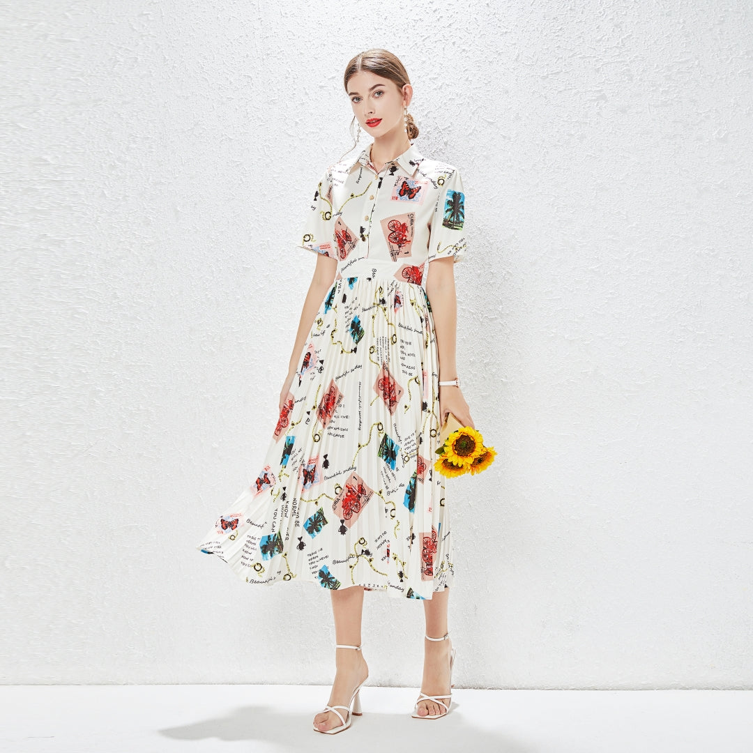 Spring New Elegant Fresh Style Fashion Design Lapel Printed Dress