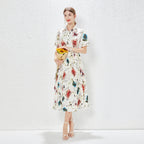 Spring New Elegant Fresh Style Fashion Design Lapel Printed Dress