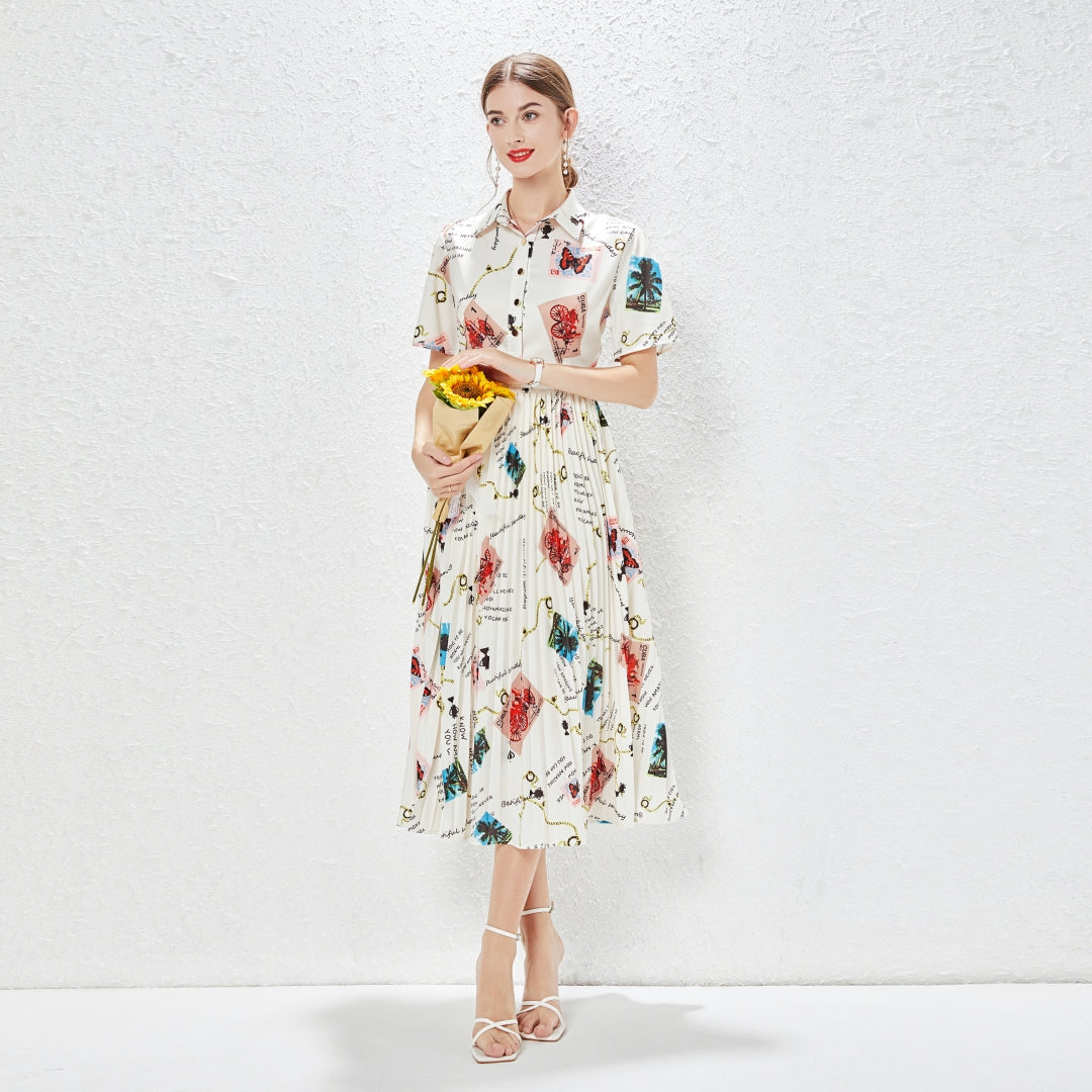 Spring New Elegant Fresh Style Fashion Design Lapel Printed Dress