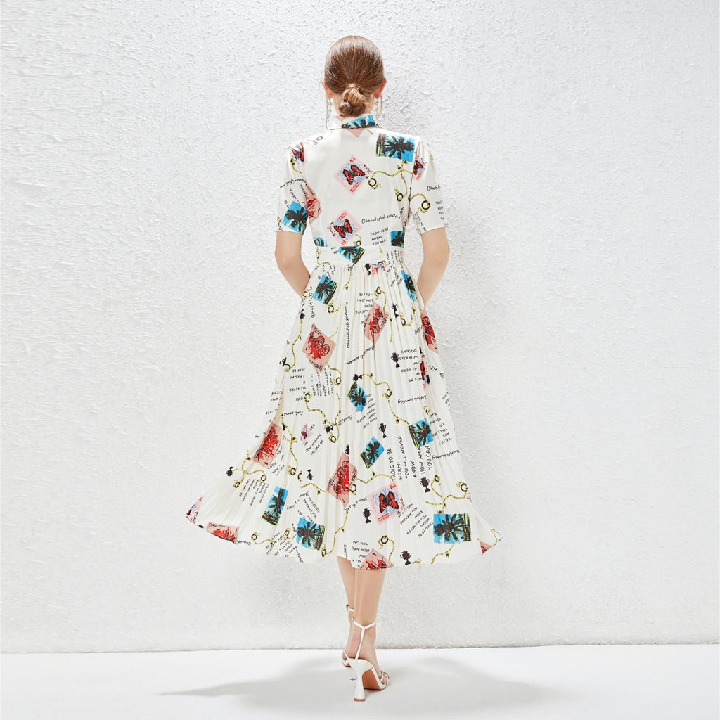 Spring New Elegant Fresh Style Fashion Design Lapel Printed Dress
