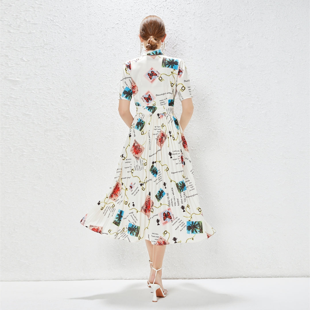 Spring New Elegant Fresh Style Fashion Design Lapel Printed Dress