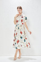 Spring New Elegant Fresh Style Fashion Design Lapel Printed Dress