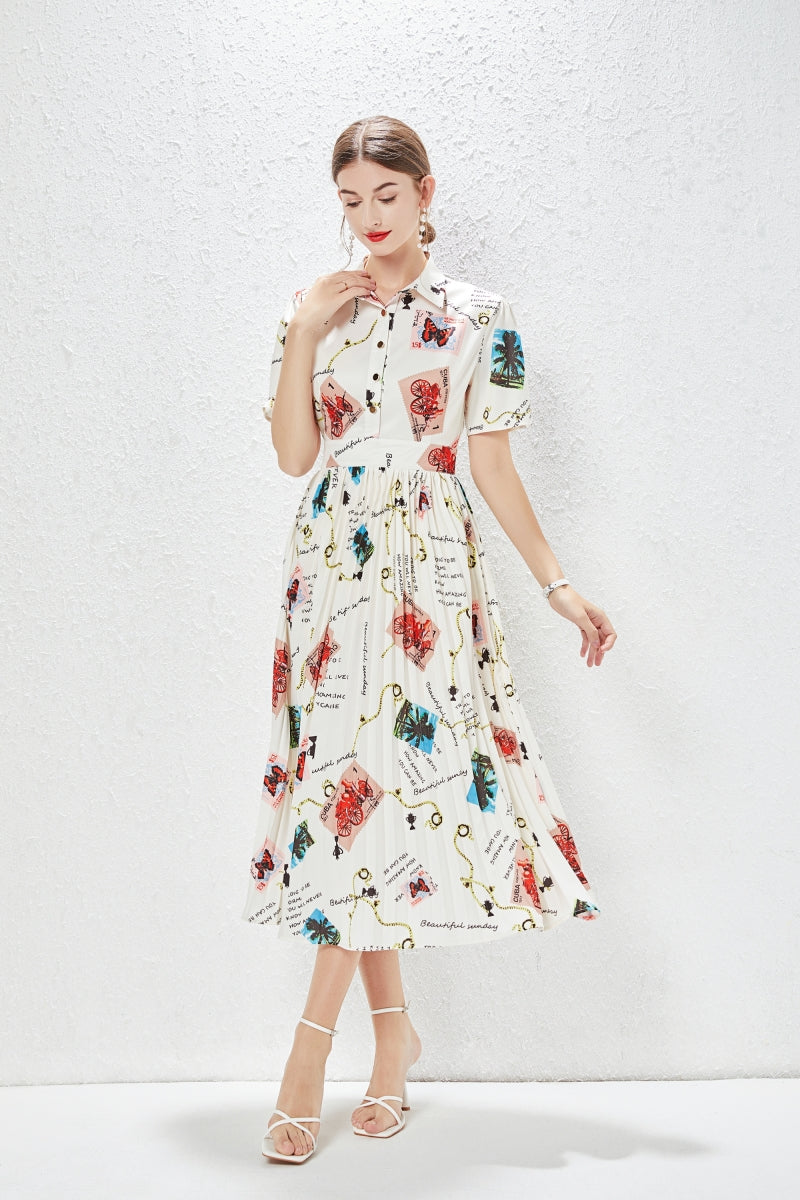 Spring New Elegant Fresh Style Fashion Design Lapel Printed Dress