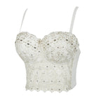 Women's Rhinestone Embroidered Backless Lace Top