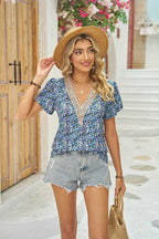 Lace Detail V-Neck Long Sleeve Blouse