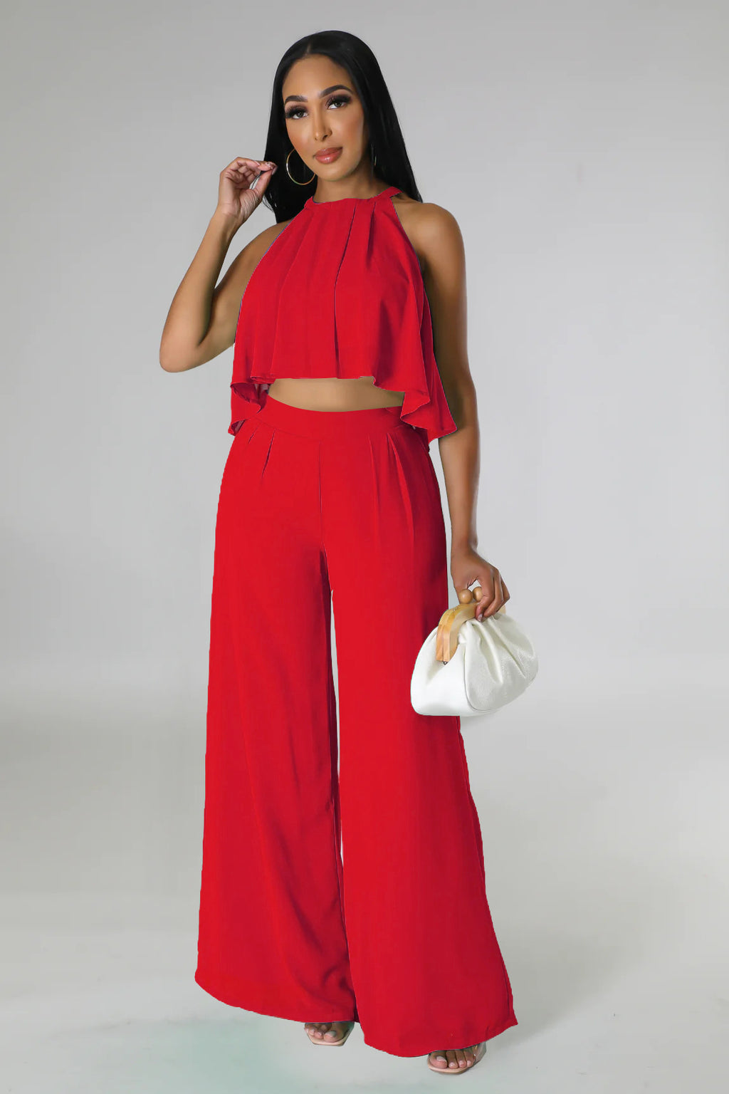 Sleeveless Cropped Top Chiffon High-Waisted Loose Trousers Two-Piece Set