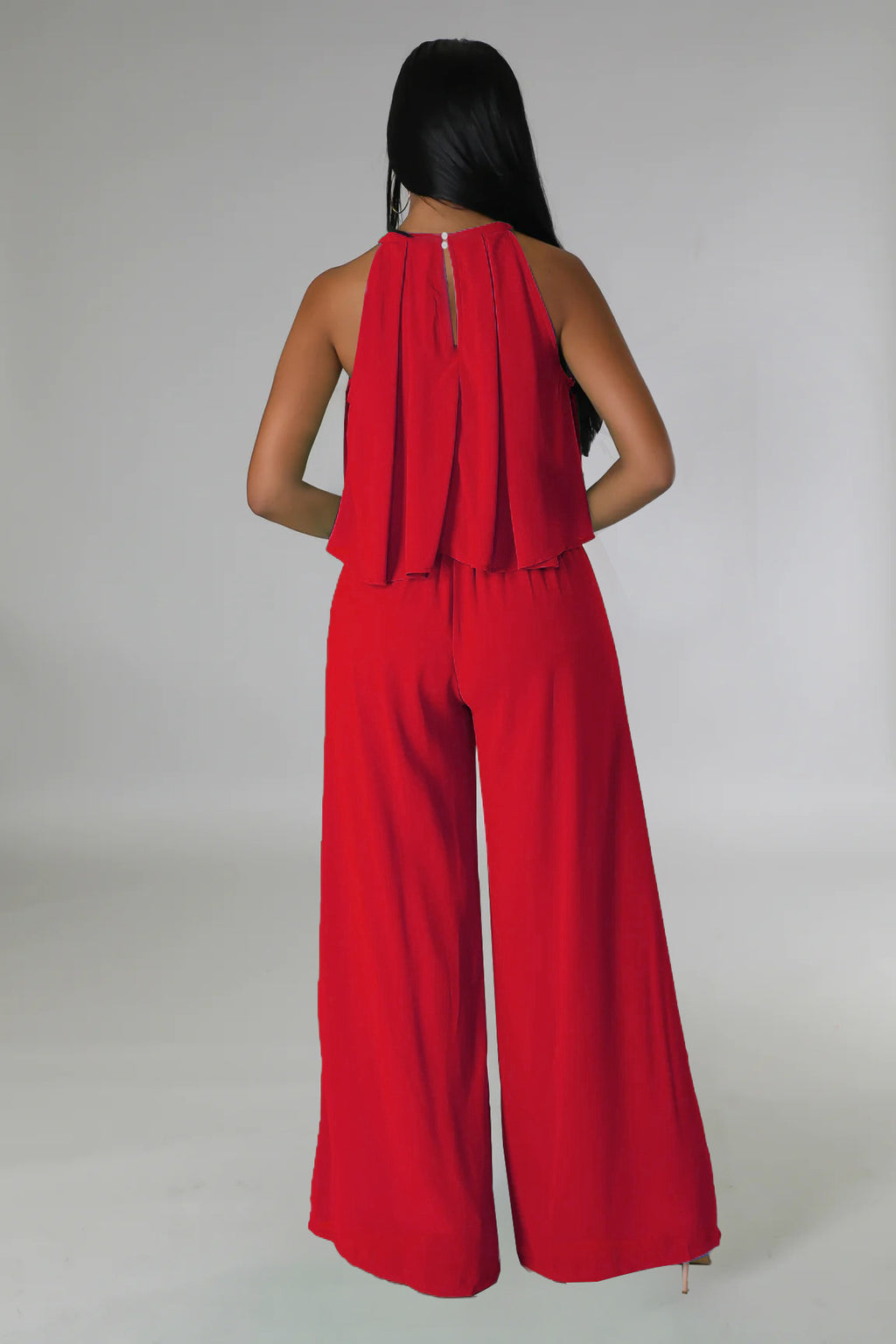 Sleeveless Cropped Top Chiffon High-Waisted Loose Trousers Two-Piece Set