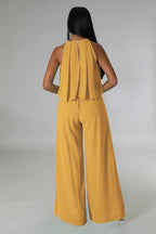 Sleeveless Cropped Top Chiffon High-Waisted Loose Trousers Two-Piece Set