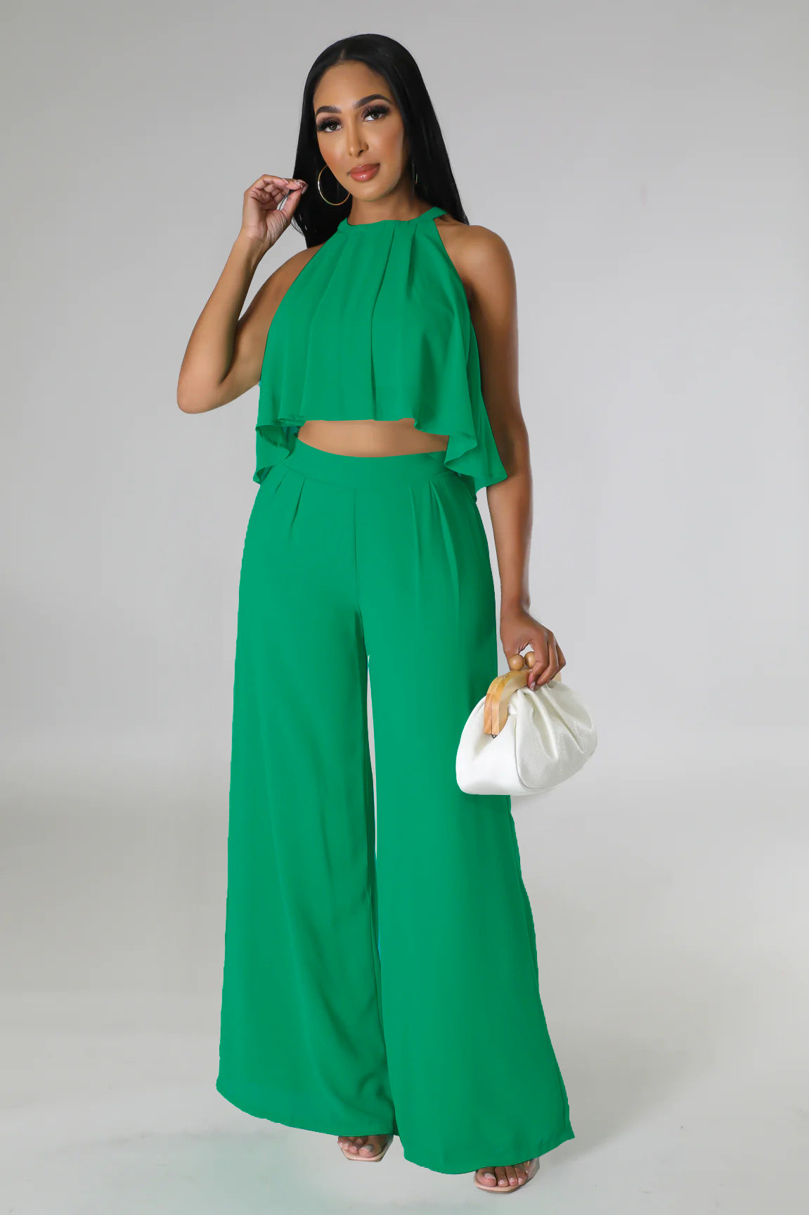 Sleeveless Cropped Top Chiffon High-Waisted Loose Trousers Two-Piece Set