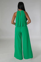 Sleeveless Cropped Top Chiffon High-Waisted Loose Trousers Two-Piece Set