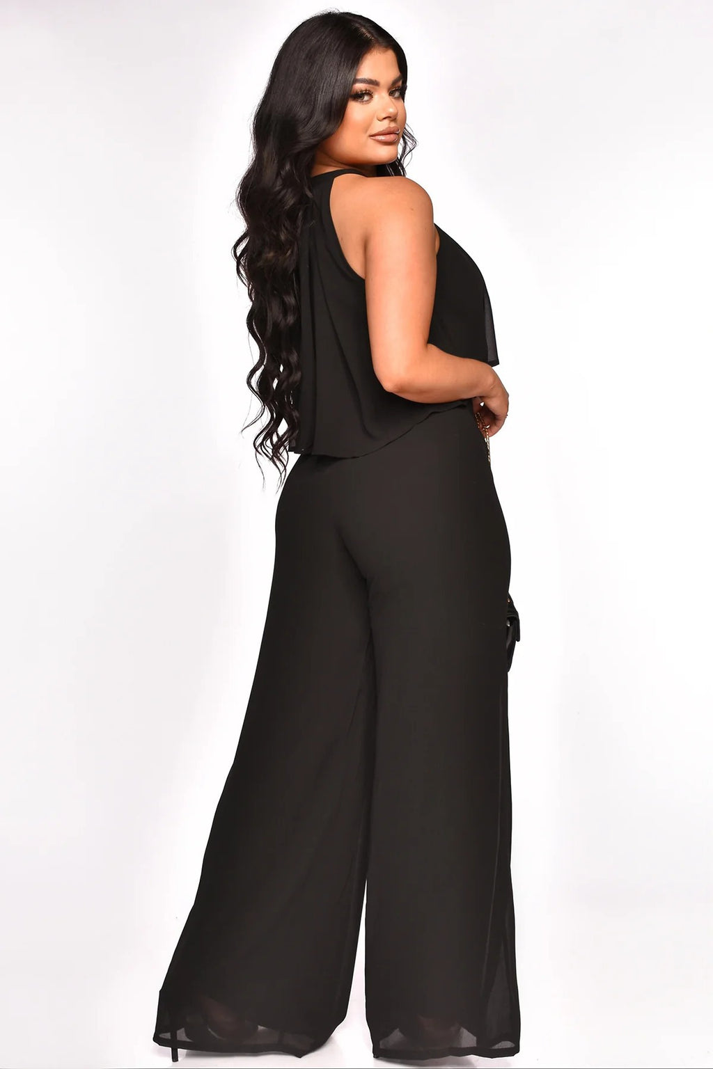 Sleeveless Cropped Top Chiffon High-Waisted Loose Trousers Two-Piece Set