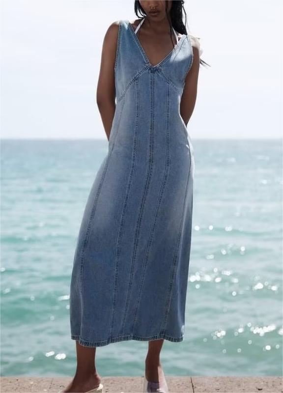 Retro Denim A-Line Vest Dress