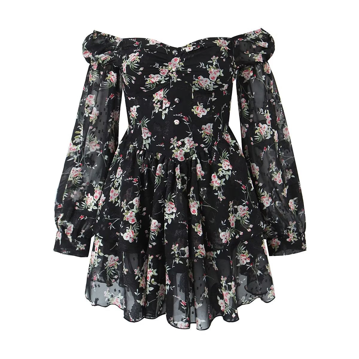 Women's Floral Off-Shoulder Tiered Mini Dress