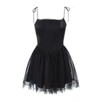 Women's Polka-Dot Spaghetti-Strap Lace Mini Dress