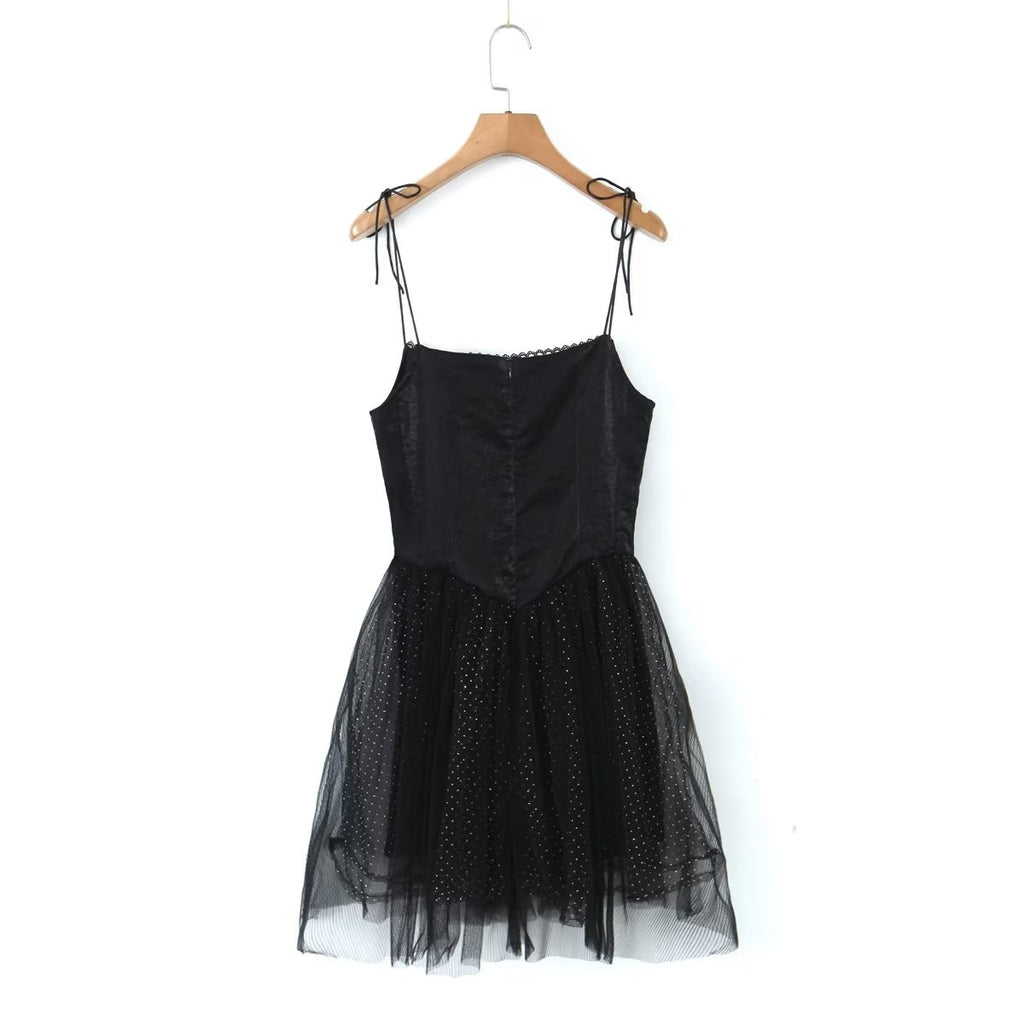 Women's Polka-Dot Spaghetti-Strap Lace Mini Dress
