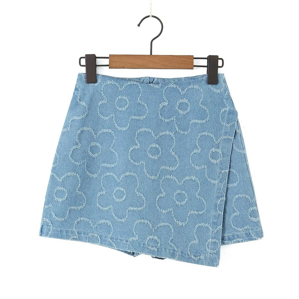 Women's Beard Washed Worn Denim Skirt