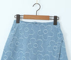 Women's Beard Washed Worn Denim Skirt
