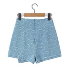 Women's Beard Washed Worn Denim Skirt