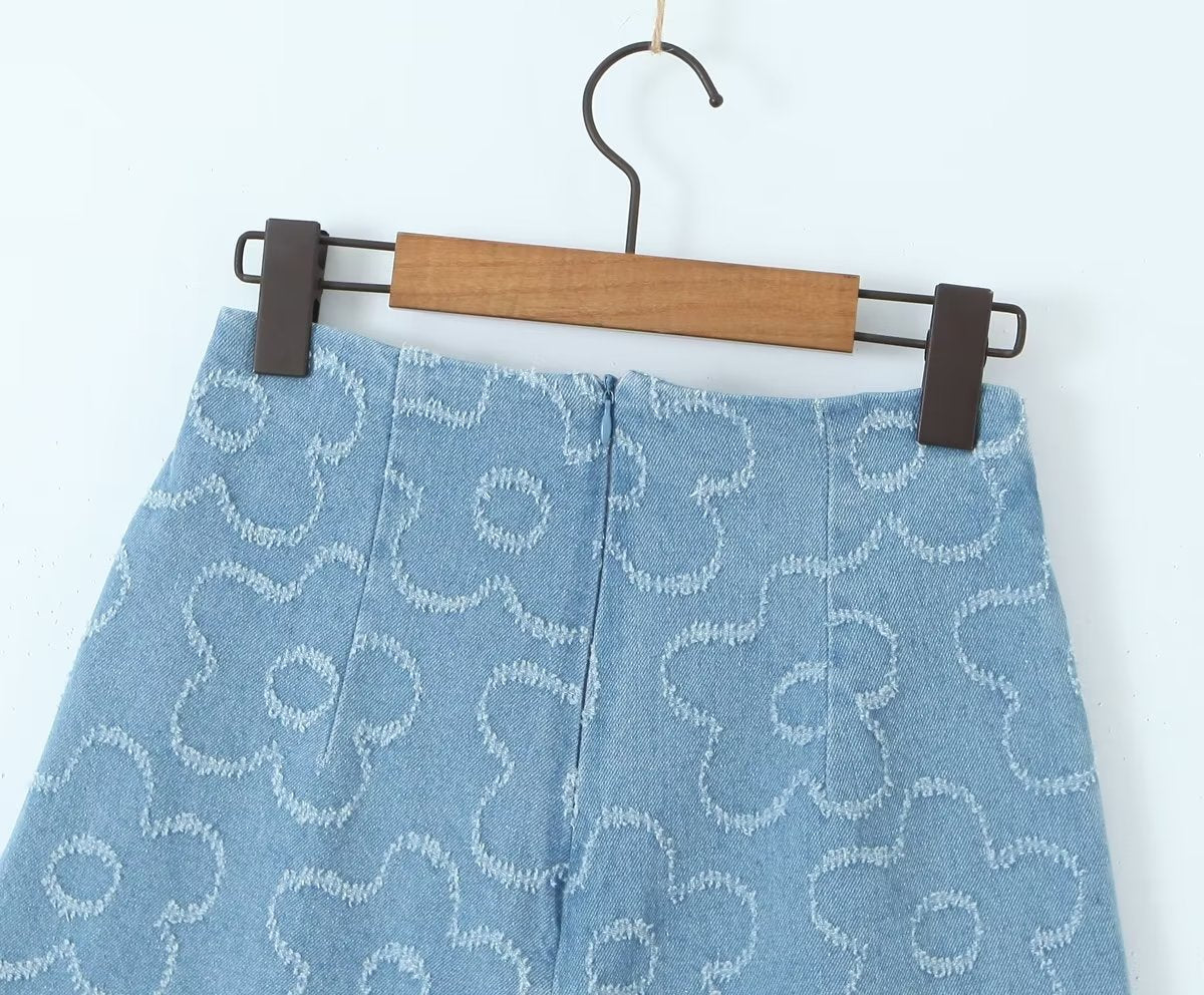 Women's Beard Washed Worn Denim Skirt