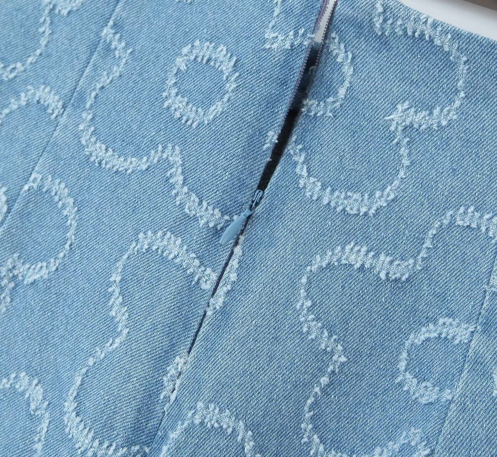 Women's Beard Washed Worn Denim Skirt