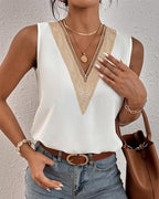 Women's Lace-Detail V-Neck Sleeveless Top – Relaxed Vest