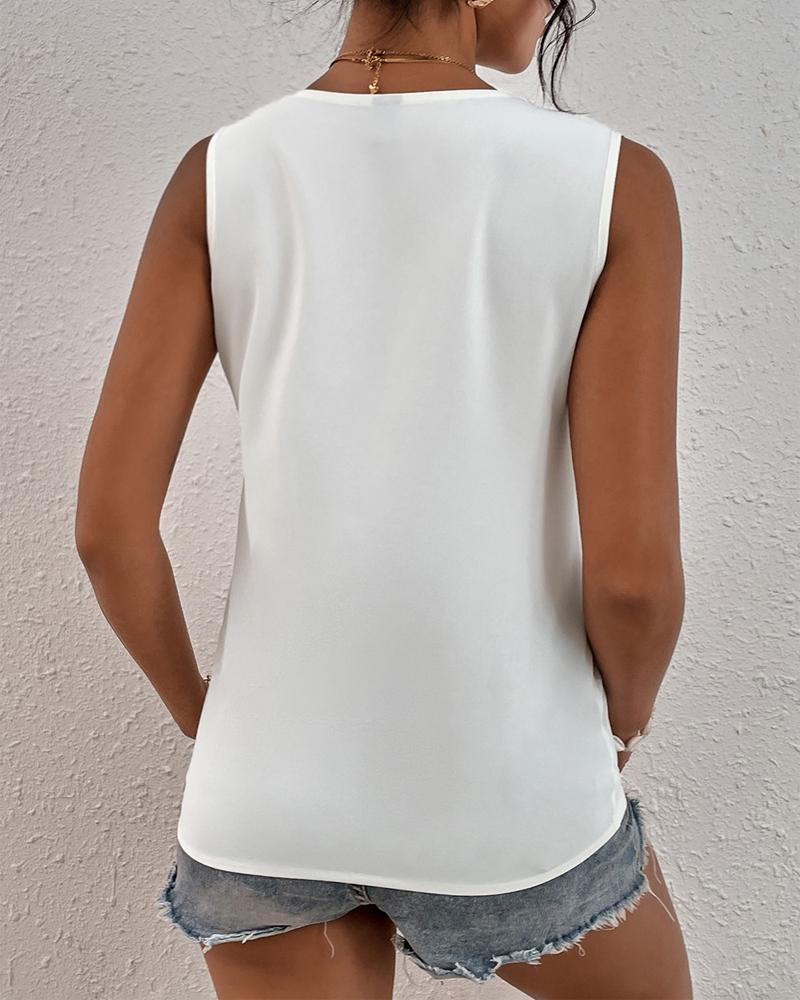 Women's Lace-Detail V-Neck Sleeveless Top – Relaxed Vest
