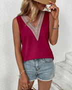 Women's Lace-Detail V-Neck Sleeveless Top – Relaxed Vest