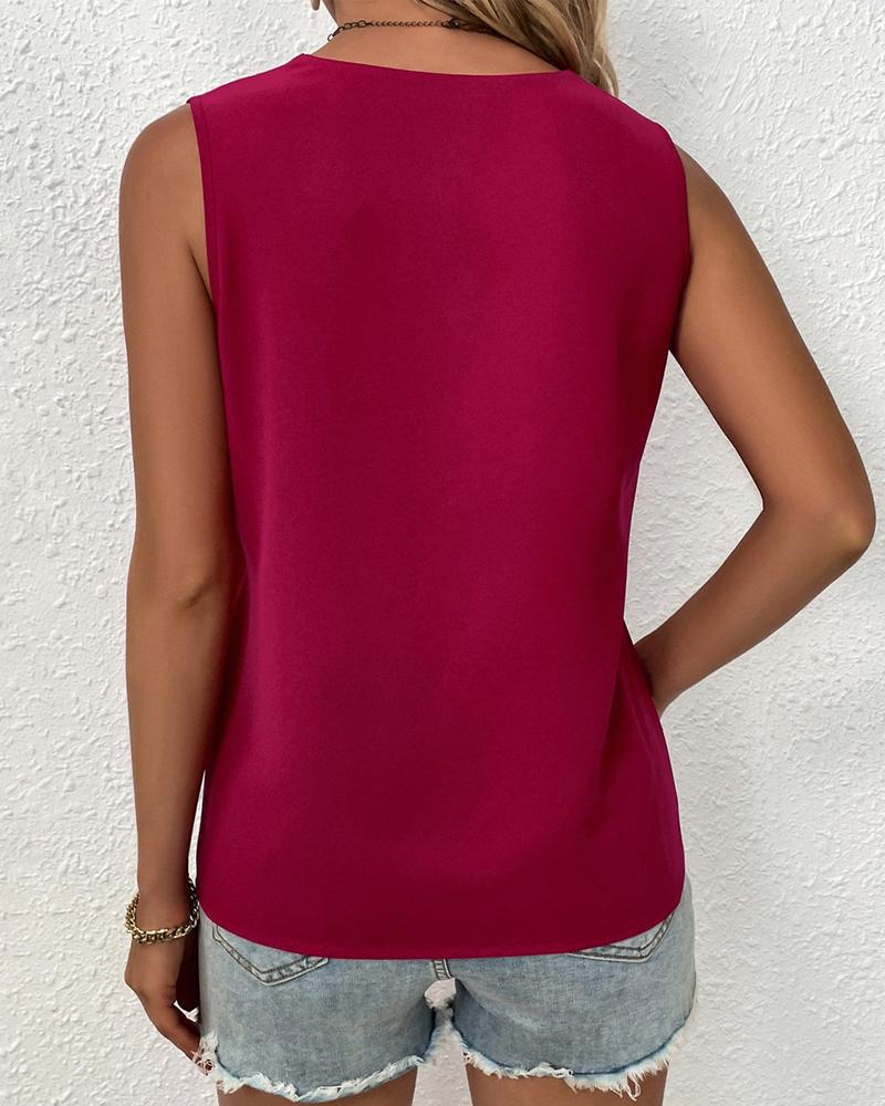 Women's Lace-Detail V-Neck Sleeveless Top – Relaxed Vest