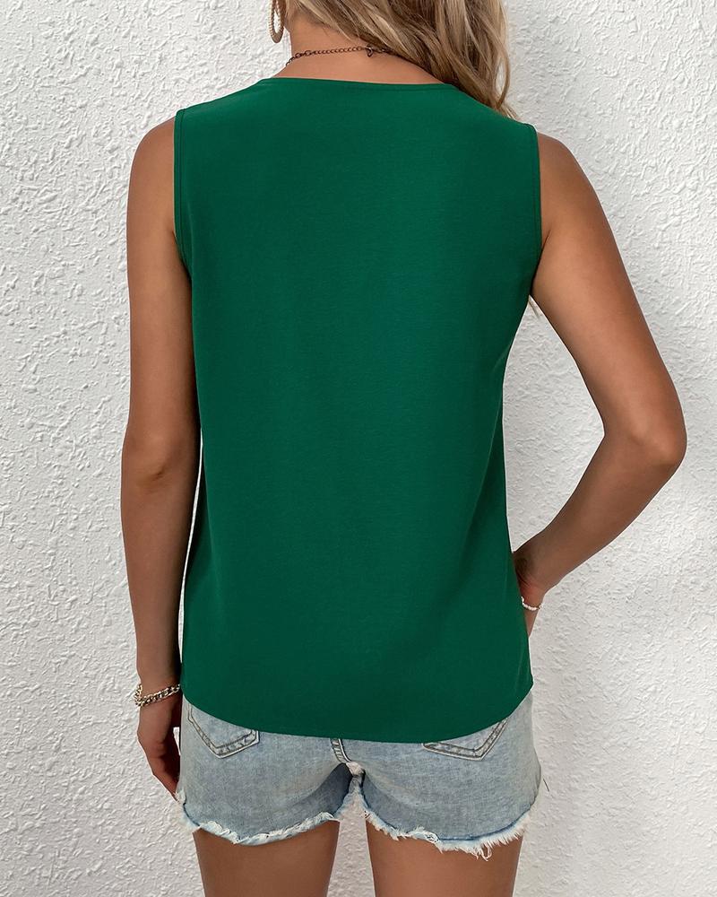 Women's Lace-Detail V-Neck Sleeveless Top – Relaxed Vest