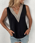 Women's Lace-Detail V-Neck Sleeveless Top – Relaxed Vest