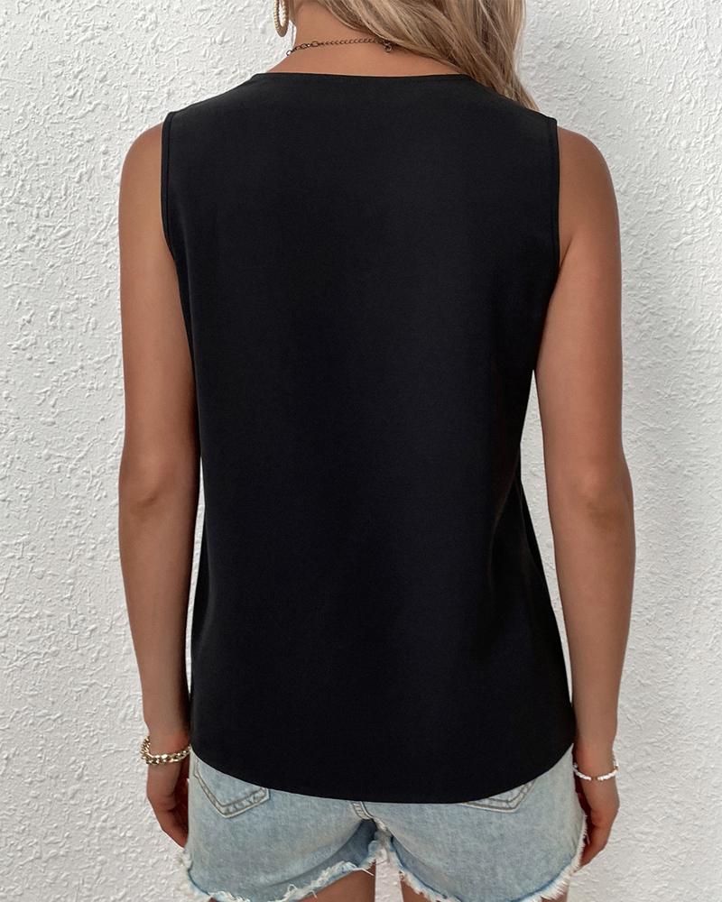 Women's Lace-Detail V-Neck Sleeveless Top – Relaxed Vest