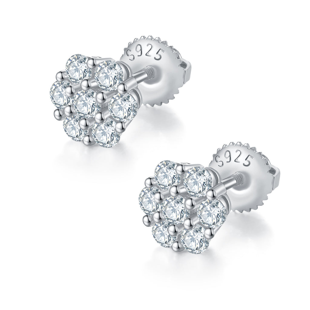 S925 silver moissanite cluster stud earrings