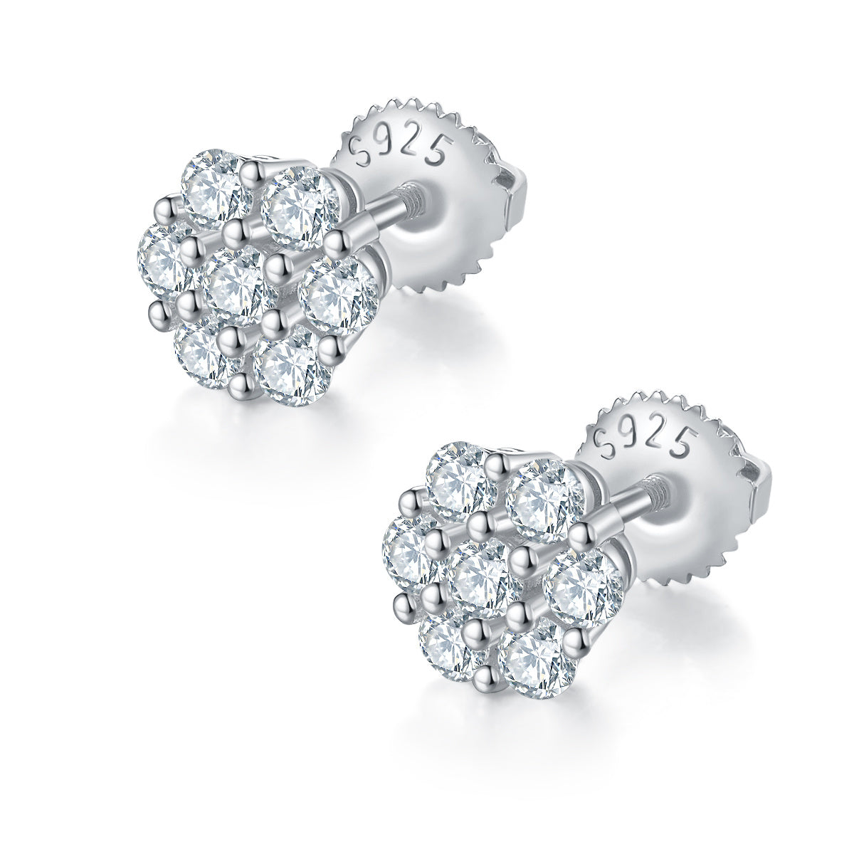 S925 silver moissanite cluster stud earrings