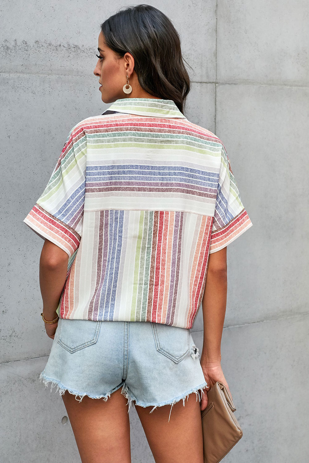 Women's Orange Happier With You Striped Button Top