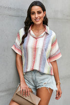 Women's Orange Happier With You Striped Button Top