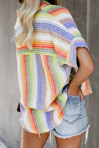 Women's Orange Happier With You Striped Button Top