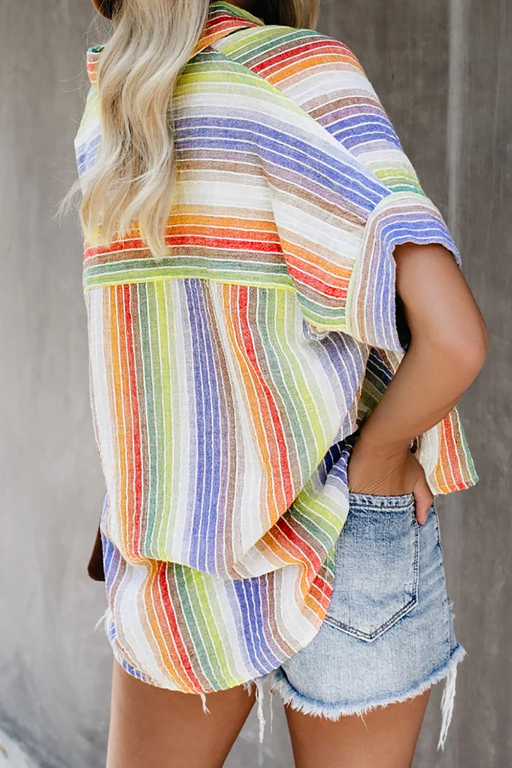 Women's Orange Happier With You Striped Button Top