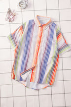 Women's Orange Happier With You Striped Button Top
