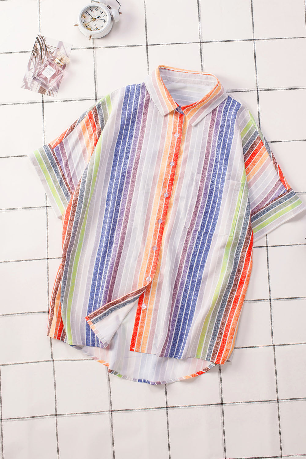 Women's Orange Happier With You Striped Button Top