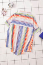 Women's Orange Happier With You Striped Button Top