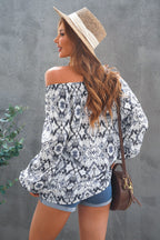 Women's Green Vintage Print Blouse – Split-Neck Long-Sleeve Top