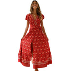 Women's Floral V-Neck Ruffle Wrap Vacation Dress