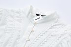 Women's Neck Lantern Sleeve Button Water Soluble Lace Edge Blouses