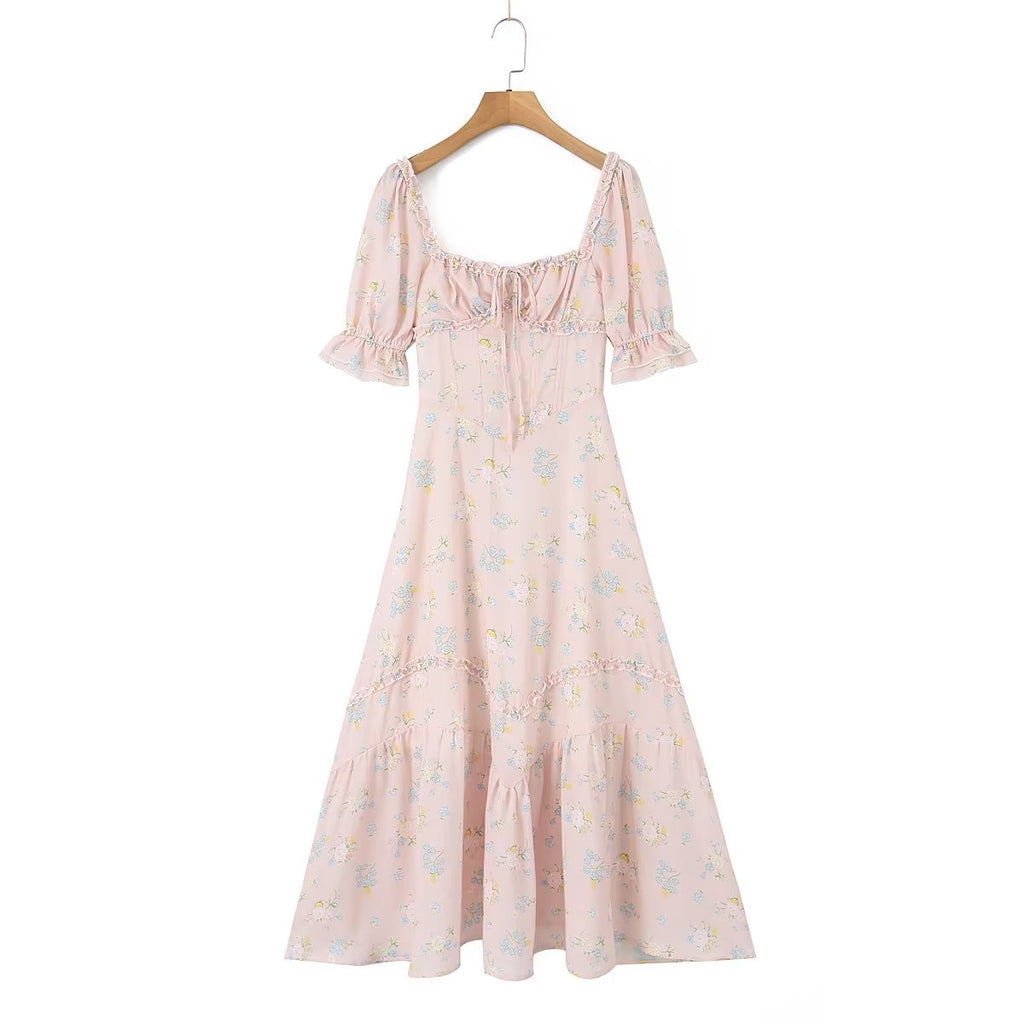 Women's Ruffle-Trim Floral Square-Neck Puff-Sleeve Dress