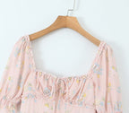 Women's Ruffle-Trim Floral Square-Neck Puff-Sleeve Dress