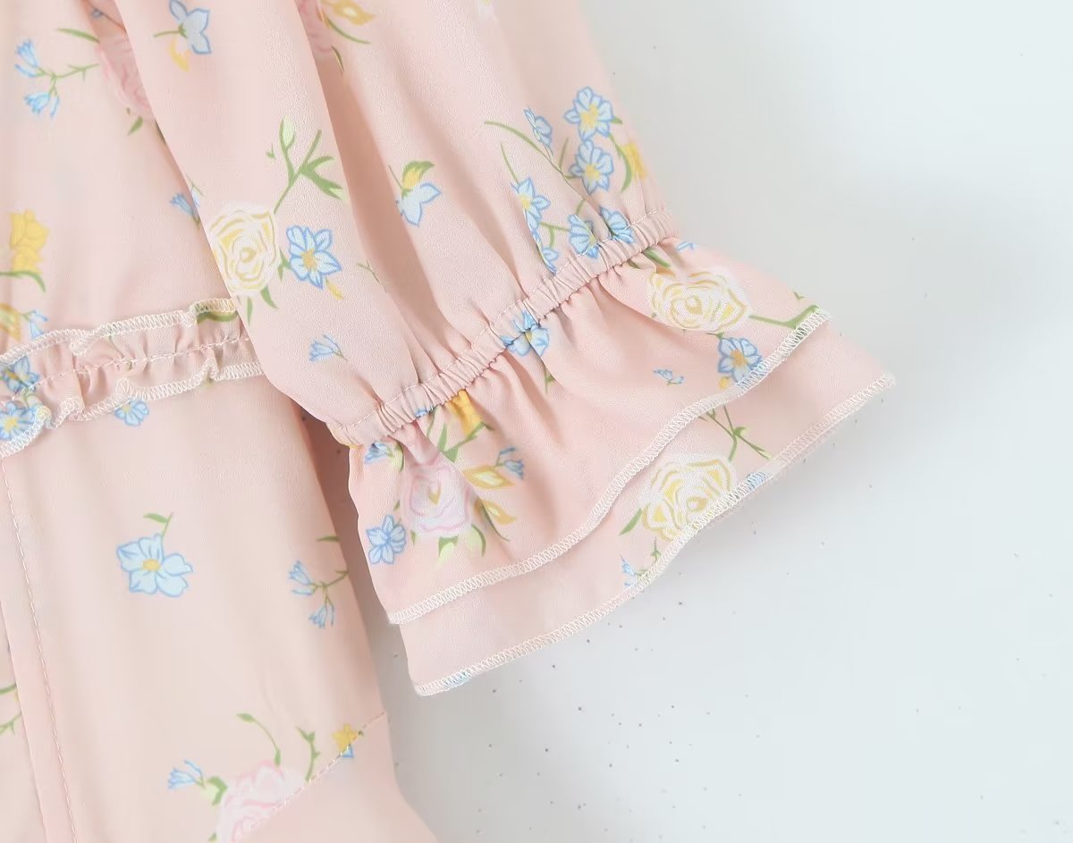 Women's Ruffle-Trim Floral Square-Neck Puff-Sleeve Dress
