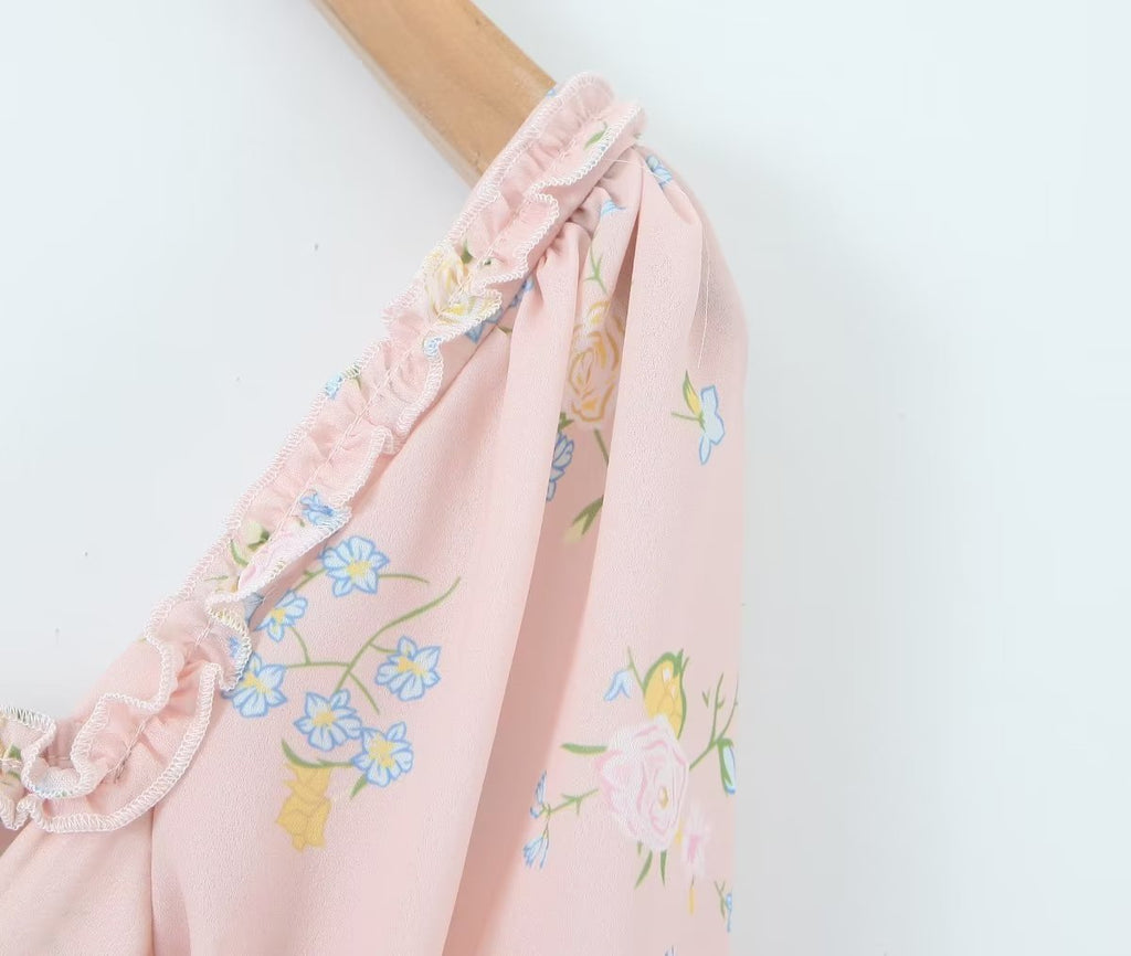 Women's Ruffle-Trim Floral Square-Neck Puff-Sleeve Dress