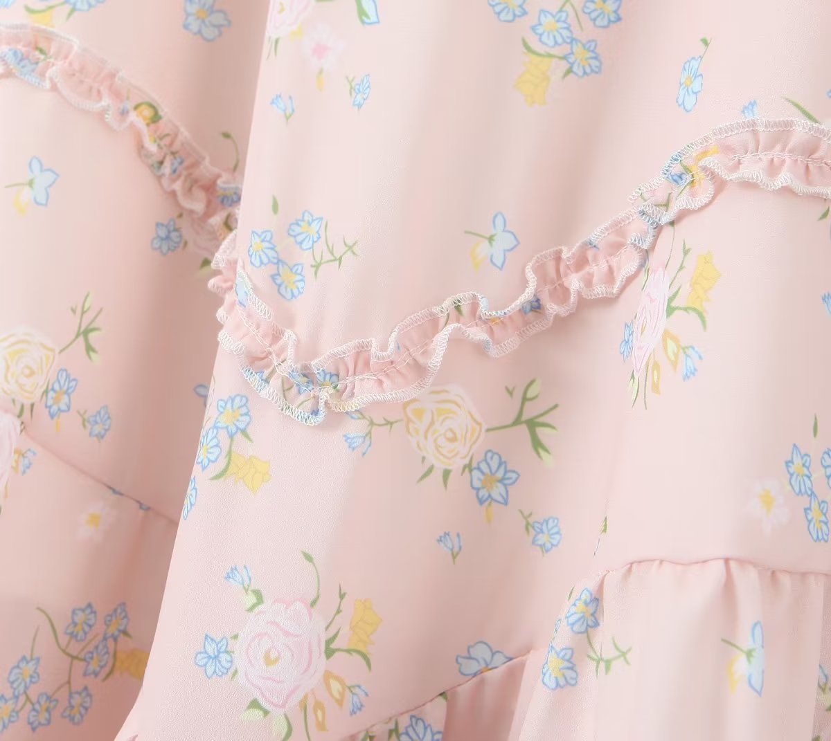 Women's Ruffle-Trim Floral Square-Neck Puff-Sleeve Dress
