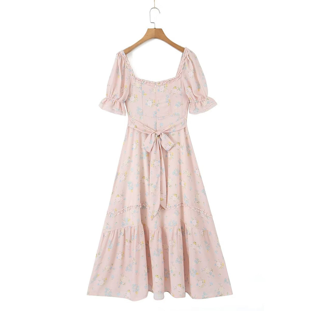 Women's Ruffle-Trim Floral Square-Neck Puff-Sleeve Dress