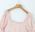 Women's Ruffle-Trim Floral Square-Neck Puff-Sleeve Dress
